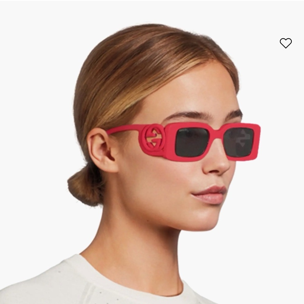 Gucci Red Rectangular Logo Sunglasses